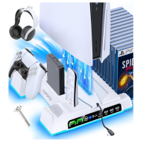 PS5/Slim/Pro stand and cooling station with controller charging dock